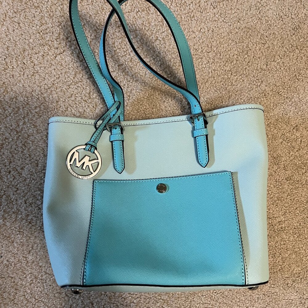 Michael Kors Medium Jet Set Snap Pocket Tote, Teal/Blue